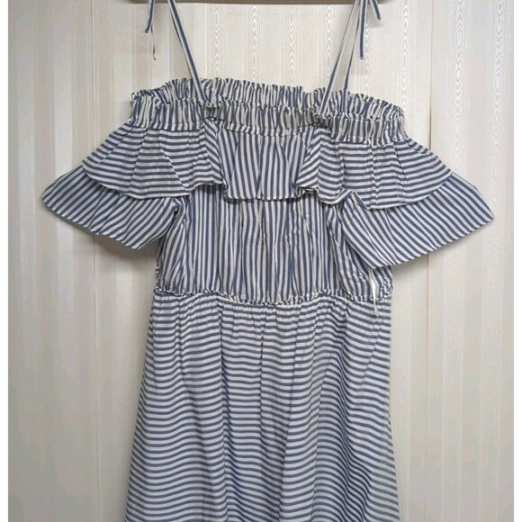 NEW LOFT Large Midi Ruffles Off Shoulders Short Sleeves Stripes Summer Vacation - Picture 4 of 13